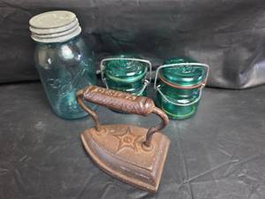 lot 827 image: Ball Mason Jars with Sad Iron