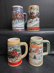 lot 828 image: Budweiser Collectible Holiday Beer Steins Set of 4