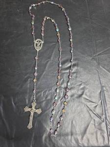 lot 834 image: Catholic Rosary with Iridescent Crystal Beads and Metal Crucifix