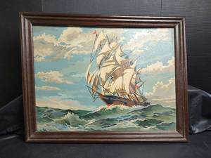 lot 897 image: Framed Sailing Ship Maritime Painting, 27 x 21