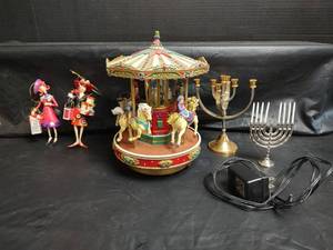 lot 908 image: Musical Carousel (works), Lady Ornaments, and Menorahs