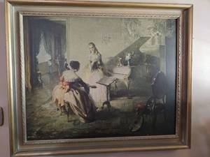 lot 925 image: Classical Lesson Interior Scene Framed Print, 34 x 28