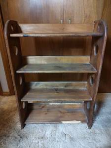 lot 934 image: Wooden 3-Tier Standing Shelf with Heart Cutout Details, 25.5 wide x 8.5 deep x 36 tall