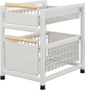 lot 3806 image: $192 2-Tier Pull-Out Cabinet Organizer, Carbon Steel, 22 lbs, White
