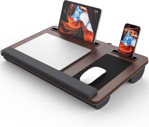 lot 3824 image: Potuopy Lap Desk for 17 Laptop with Wrist Rest (Dark Brown)