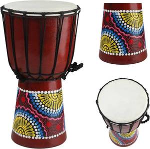 lot 3840 image: Wood Djembe Drum 6.5x12 Carved Mahogany with Goatskin
