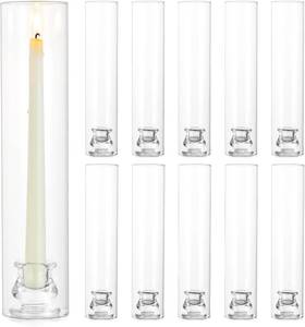 lot 3850 image: $68 Glass Hurricane Candle Holder 12 Tall - Set of 10 Clear Holders