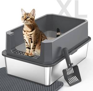 lot 3859 image: $47 Stainless Steel Litter Box, XL Cat Box with Lid, High Sides