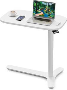 lot 3888 image: $70 Muvai Overbed Bedside Table, 30 High, White with Light WOOD Grain Top