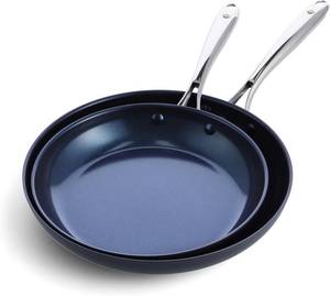 lot 3891 image: $50 Blue Diamond Hard Anodized Ceramic Nonstick Frying Pan Set (1012)