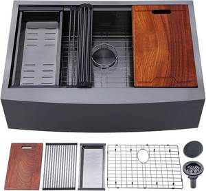 lot 3898 image: $290 IKEBANA 33x22 Farmhouse Kitchen Sink, 16GA Stainless Apron Front