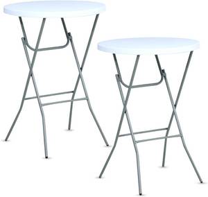 lot 3921 image: $180 32in Folding Bar Height Tables (2-Pack)   White Round High Tops