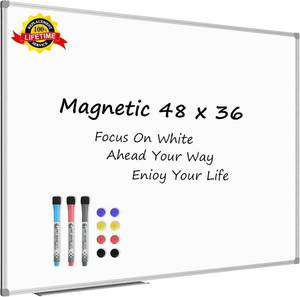 lot 3947 image: $81 Lockways Magnetic Whiteboard 48x36 in, Silver Aluminum Frame