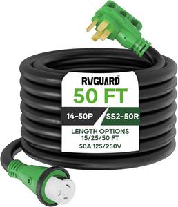 lot 3956 image: $208 RVGUARD 50A 50ft RV Power Cord 14-50P to SS2-50R, LED, ETL