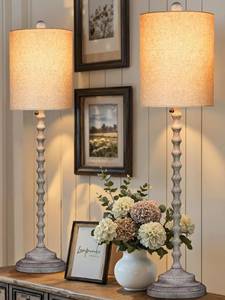 lot 3965 image: $87 Rustic Farmhouse Buffet Lamps (Set of 2), 30  Tall Table Lamps