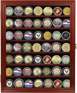 lot 3972 image: $50 Military Challenge Coin Display Case Wall Mount Cabinet Mahogany