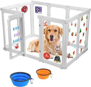 lot 3975 image: $160 Acrylic Dog Playpen Indoor, 10 Panels, 30-Inch, Door, Clear