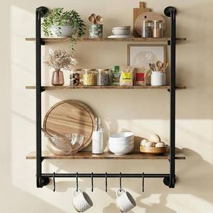 lot 3982 image: $53 3-Tier Industrial Pipe Floating Shelf, 24 Kitchen Wall Shelves