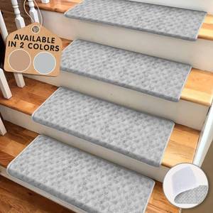 lot 4024 image: 4 Tread & Landing Non-Slip Stair Carpet Treads 8x30, Grey