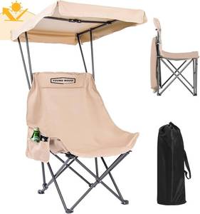 lot 4034 image: YOUNG WOOD Portable Camping Chair with Shade Canopy, Foldable