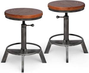 lot 4050 image: $115 Set of 2 Industrial Bar Stools - Rustic Counter Height Chairs