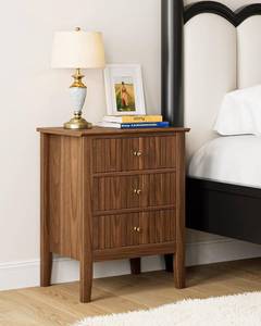 lot 4052 image: $80 Fluted Nightstand Bedside Tall Farmhouse with 3 Drawers, Walnut