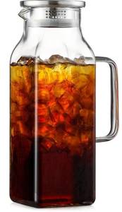 lot 1319 image: 2 Quart (2 Liter 68 oz) Square Glass Pitcher with Lid and Spout, Water Pitchers with Handle for Fridge, Borosilicate Glass Carafe for HotCold Drink, Large Jug for Iced Tea, Coffee,Juice,Milk,Beverage