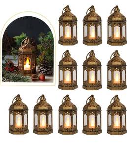 lot 1320 image: LLQ 8Pcs Mini Lantern with LED Tealight, Vintage Brown Lanterns Decorative, Hanging Candle Lanterns for Halloween Christmas Wedding Table Centerpiece Indian Decor, Garden Fairy Party Decorations