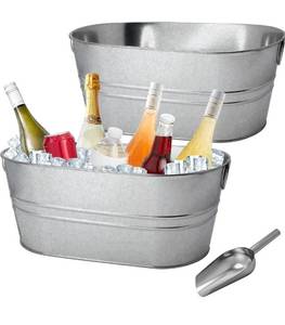 lot 1321 image: 2 Pack 4 Gallon Galvanized Tub Ice Buckets for Parties Portable Beverage Tub with Handles Champagne Bucket Metal Ice Buckets for Cocktail Bar with Ice Scoop
