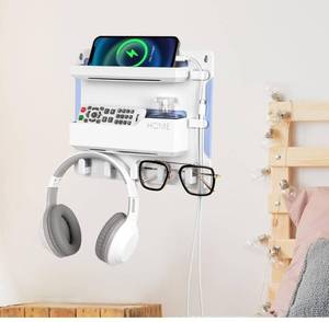 lot 1328 image: YONGAIJIA Bedside Wall Mount Shelf, Adhesive Organizer for Remote, Phone, Glasses. Accessories Storage Suitable for College Dorm, Bunk Bed, Bedroom, RV (White)