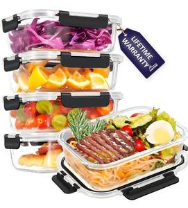 lot 1331 image: HOTEC 35OZ Glass Food Storage Container, Airtight Glass Lunch Fruit Containers with Lids - Microwave, Oven, Freezer and Dishwasher Safe, 4-PACK