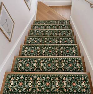 lot 1333 image: OJIA Floral Stair Treads Non-Slip Stair Runner for Wooden Steps Indoor 15PCS 30x8 Carpet Stair Treads Stair Mats Staircase Step Treads for Kids, Elders and Dogs, Stair Covers, Black