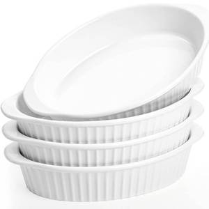 lot 1335 image: Foraineam 4 Pack 15 oz White Porcelain Oval Baking Dishes, 8.8 x 5.5 x 1.8 Inch Au Gratin Pans Small Table Serving Dish, Lasagna Pan Cr�me Brulee Bakeware Set with Double Handles, Dishwasher Oven Safe