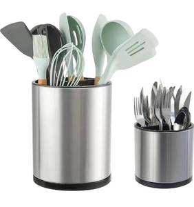 lot 1336 image: LIBODOUR Kitchen Utensil Holder Extra Large Rotating For Counter Organizer Stainless Steel Storage Cooking Silverware Caddy 3 Compartment Flatware Spoon Spatula Tool Cutlery Container��2 Set Silvery��
