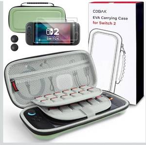 lot 1341 image: StoreCoBak Large Capacity Carrying Case for Nintendo Switch 2 (2025) - 3 in 1 Accessories Bundle with 2 Screen Protectors, Thumb Grip Caps, 24 Game Cartridges, Hard Shell Portable Travel Pouch, Matcha