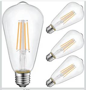 lot 1343 image: Energetic ST19 Vintage LED Edison Bulbs, 60 Watt Equivalent, ST64 LED Filament Bulbs, CRI 95, Soft White 2700K, Non-Dimmable, E26 Standard Base, UL Listed, 4 Pack