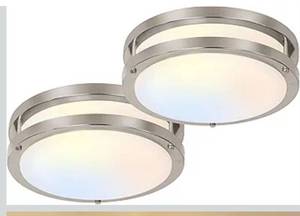 lot 1352 image: hykolity 10 inch Flush Mount LED Ceiling Light Fixture, 17W 1100lm, 2700K3000K3500K4000K5000K Adjustable Ceiling Lights, Brushed Nickel Saturn Dimmable Lighting for Hallway Bathroom - 2 Pack