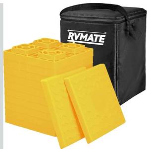 lot 1353 image: RVMATE RV Leveling Blocks 12 Pack, Heavy Duty Camper Leveling Blocks, Leveling Blocks for RVs, Reduce Trailer Movement, Trailer Leveling Blocks Great for Single and Dual Wheels, Yellow
