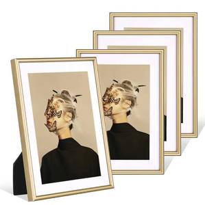 lot 1357 image: 4x6 Picture Frame Set of 4, Matted Brass Simple Modern Brushed Thin Aluminum Metal Photo Frame Fits 3x5 with Mat or 4 x 6 without Mat Vertical and Horizontal for Tabletop and Wall Mounting