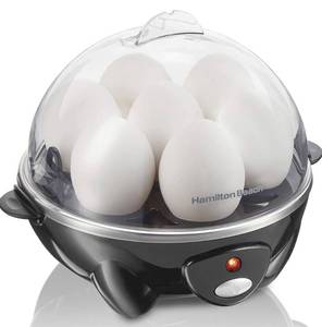 lot 1360 image: Hamilton Beach 3-in-1 Electric Egg Cooker for Hard Boiled Eggs, Poacher Eggs, Omelet Maker & Vegetable Steamer, Holds 7, Black (25507