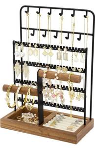 lot 1368 image: Jewelry Holder Organizer Stand 4-Tier Necklace Stand Earring Holder with Wooden Tray, Jewelry Rack for Bracelets Watches and Rings Display Stand, Gifts for Women & Girls-Black