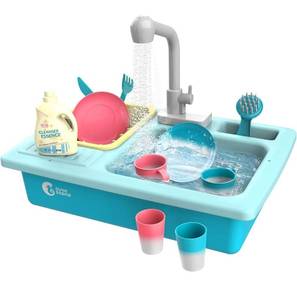 lot 1372 image: CUTE STONE Color Changing Kitchen Sink Toys, Children Electric Dishwasher Playing Toy with Running Water, Upgraded Faucet, Automatic Water Cycle System Play House Pretend Role Play Toys for Boys Girls