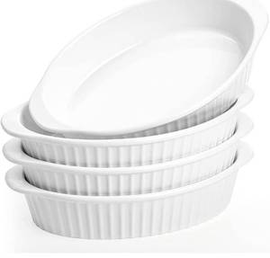 lot 1373 image: Foraineam 4 Pack 15 oz White Porcelain Oval Baking Dishes, 8.8 x 5.5 x 1.8 Inch Au Gratin Pans Small Table Serving Dish, Lasagna Pan Cr�me Brulee Bakeware Set with Double Handles, Dishwasher Oven Safe