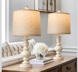 lot 1378 image: BOBOMOMO Tradition 20.5 Rustic Table Lamp Set of 2 for Living Room Farmhouse Bedside Desk Lamps Bedroom Nightstand Vintage Lamps Linen Washed Suitable for Decorating Small Areas