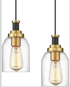 lot 1380 image: zeyu Modern Hanging Pendant Lights 2 Pack, Kitchen Pendant Lighting with Clear Glass Shade, Black and Gold Finish, ZG33M1L-2 BKBG
