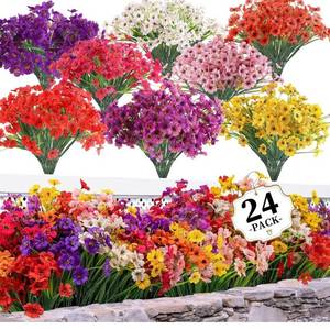 lot 1394 image: 24 Bundles Artificial Flowers for OutdoorsIndoors, Fake Flowers Plants for Indoor Outside Garden Porch Window Box Home Wedding Farmhouse(8 Color