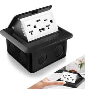 lot 1430 image: Hoolerry Pop up Floor Outlet Floor Kit Waterproof Electrical Outlet Cover Box with 4.8A USB A & Type C Charge and 20 Amp Tamper Resistant Plug Receptacle Box for Countertop Office Home(Black)