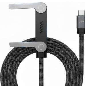 lot 1431 image: 240W Braided Super Fast Charge Cable with Built-in Phone Stand, Invisible Holder Charger Cable with Stand, T-Shaped Foldable Durable USB-C to USB-C (5ft1.5m