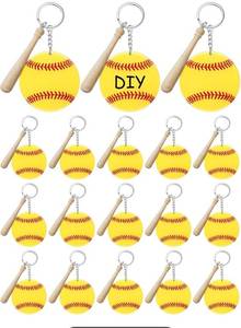 lot 1433 image: Taiyin 18 Sets Baseball Softball Acrylic Keychain Bulk DIY Ball Bag Tag Sports Party Favors Mini Ball Charms for Team Gifts(Yellow,Softball