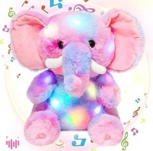 lot 1445 image: Hopearl Colorful LED Musical Stuffed Elephant Light up Singing Plush Elephish Adjustable Volume Lullaby Animated Soothe Birthday Festival for Kids Toddlers, Rainbow, 11